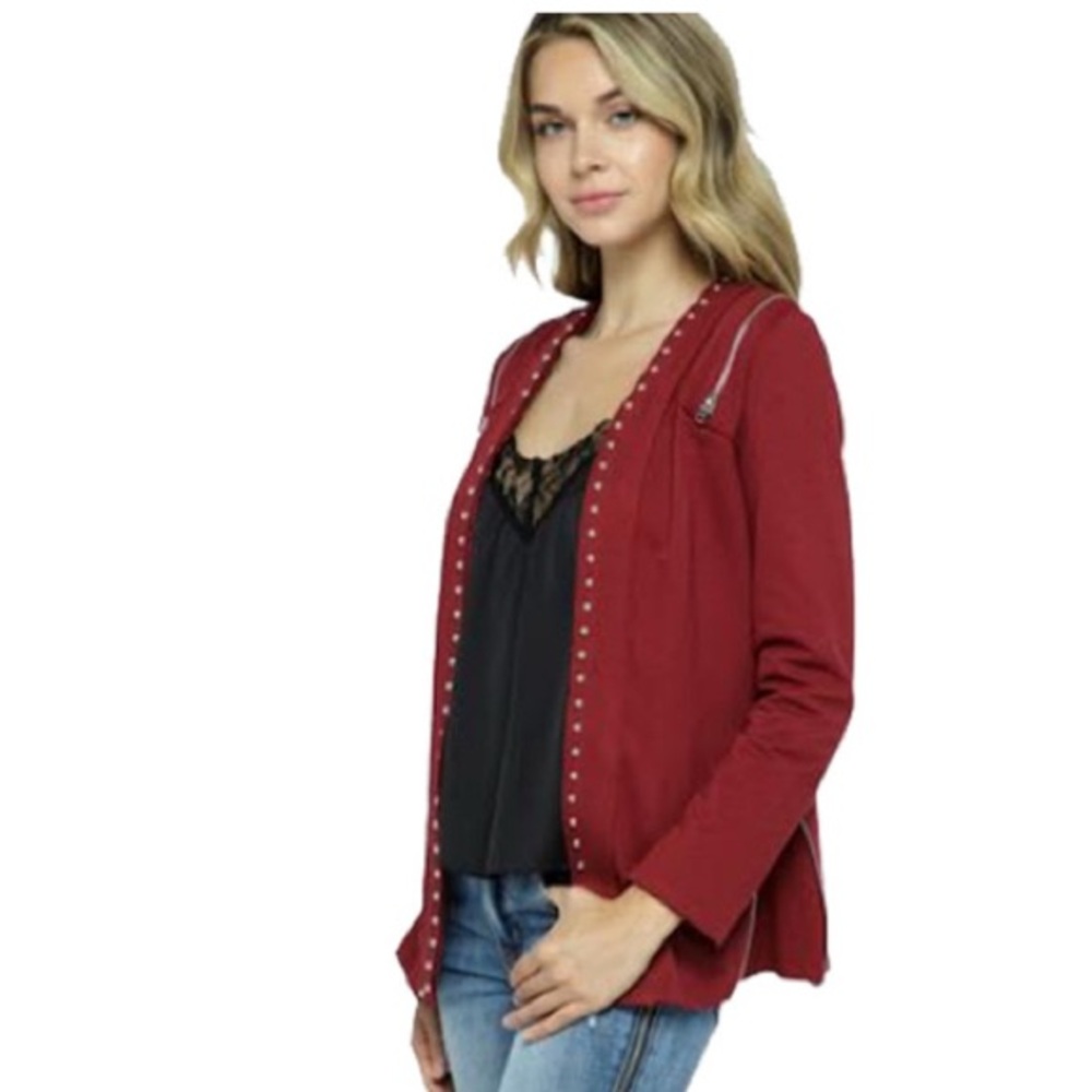 Vogue club Burgundy Cardigan with Studded Trim
